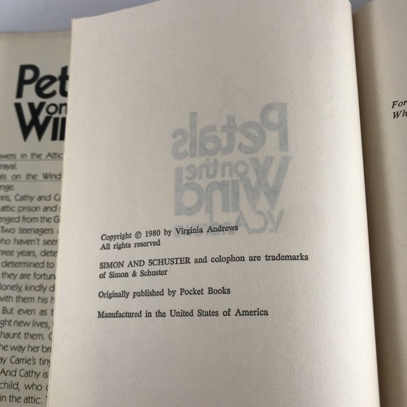 Petals on the Wind by V.C. Andrews 1980 Book Club Edition Hardcover Dust Jacket - Picture 7 of 8